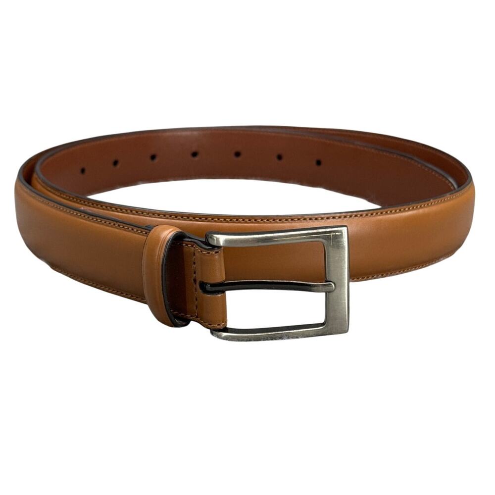Perry Ellis Brown Leather Brushed Nickel Buckle 1" Wide Dress Belt Men 36”